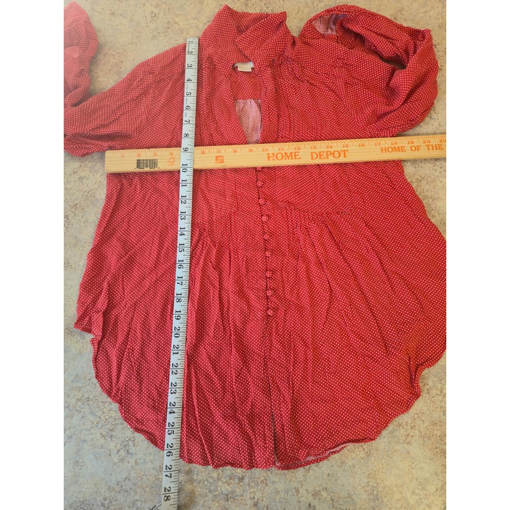 Maeve Anthropologie Red Polka Dot Pintuck Pleated Button Front Blouse Small - Picture 6 of 7
